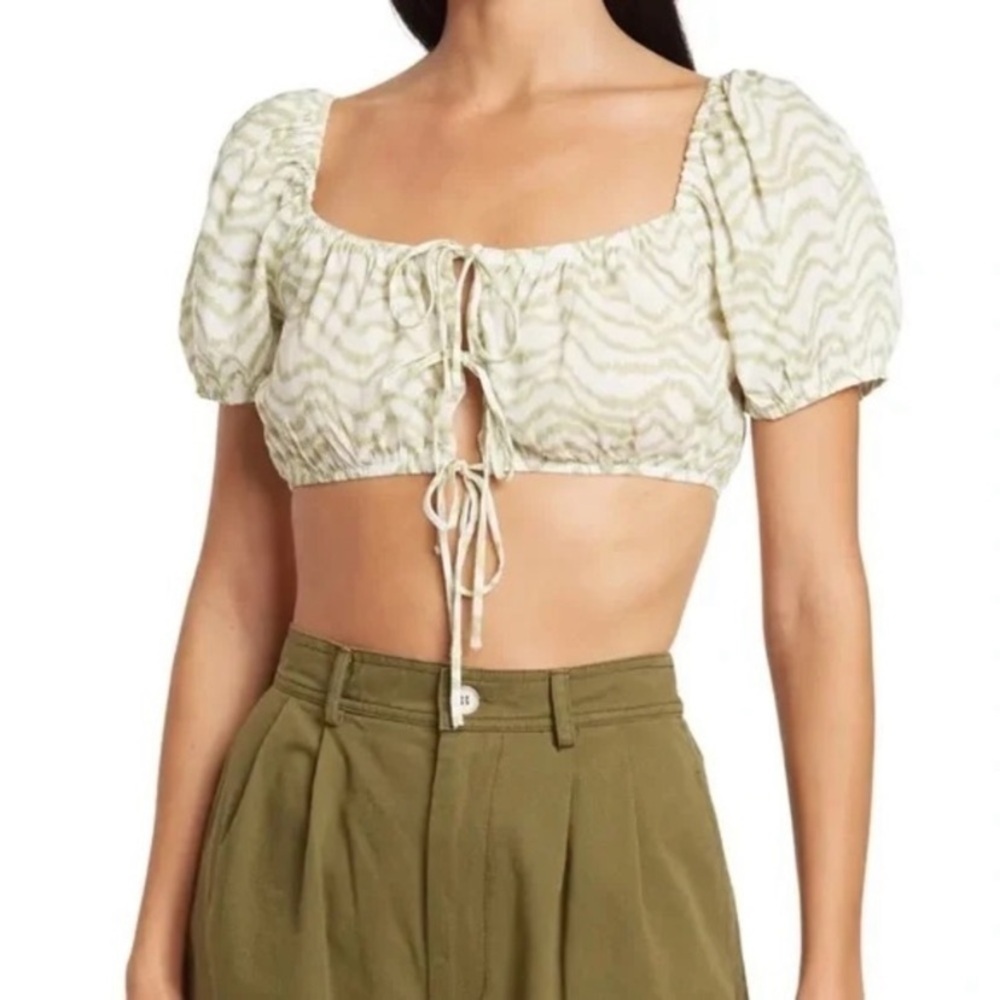 NWT Elodie Green & White Tie Crop - Picture 1 of 6